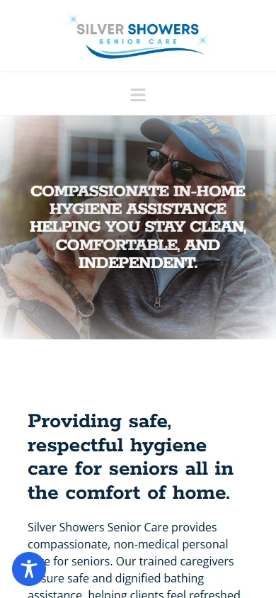 Silver Showers Senior Care homepage at a mobile viewport