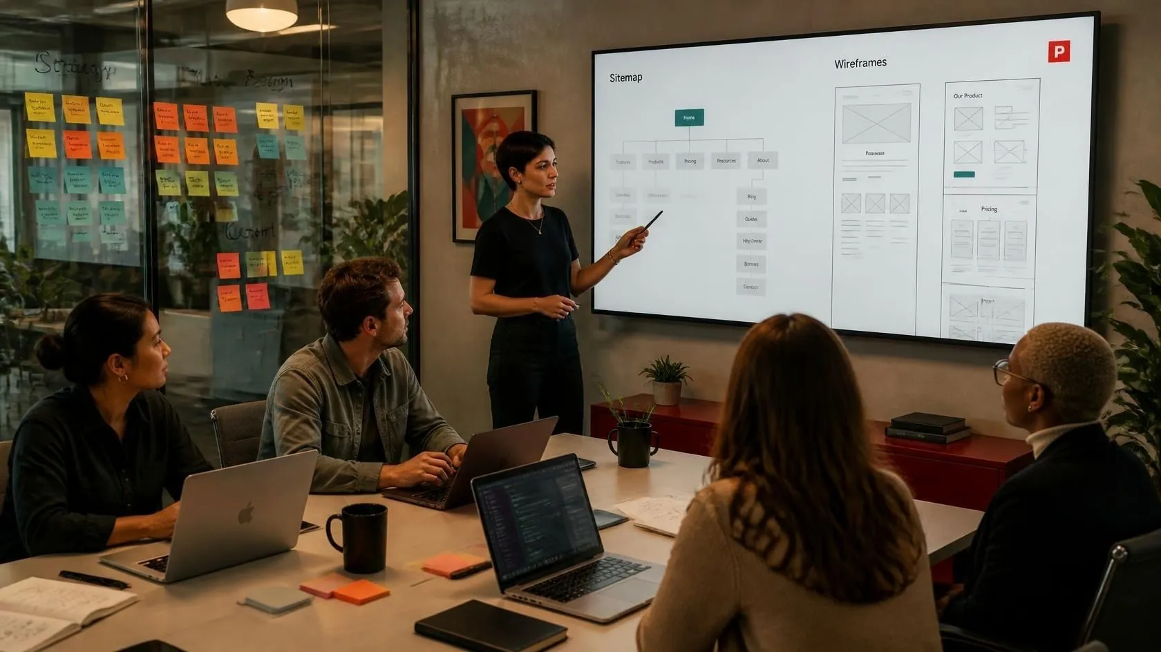 Team planning website strategy with clients