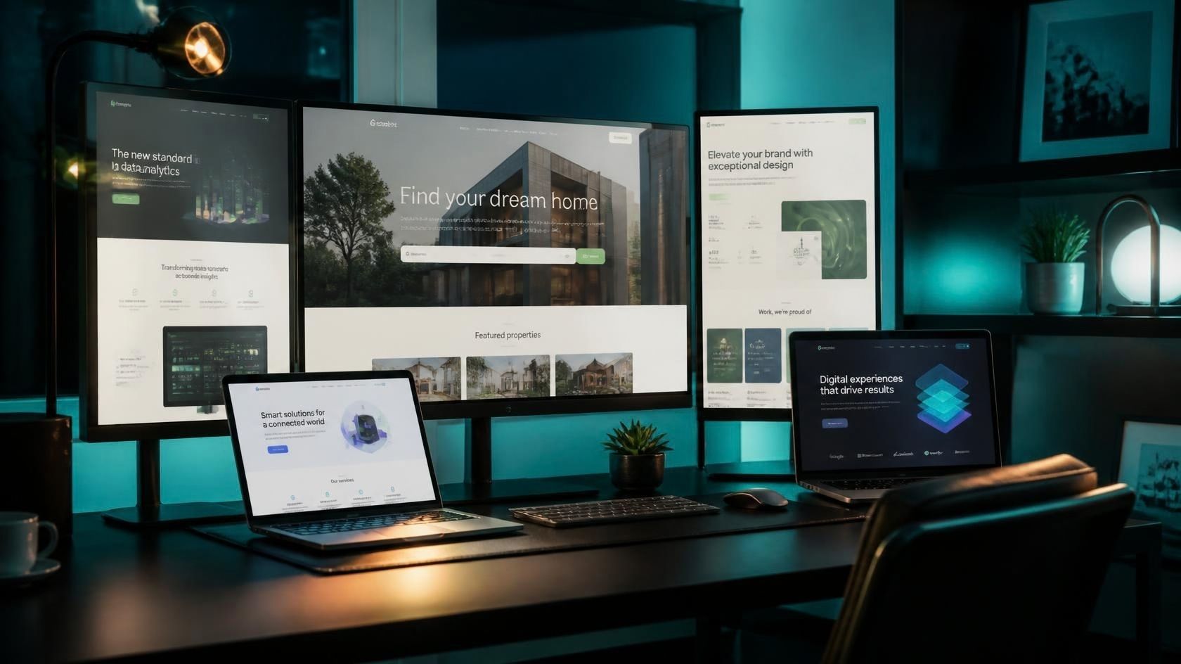 Screens showcasing modern website designs for clients