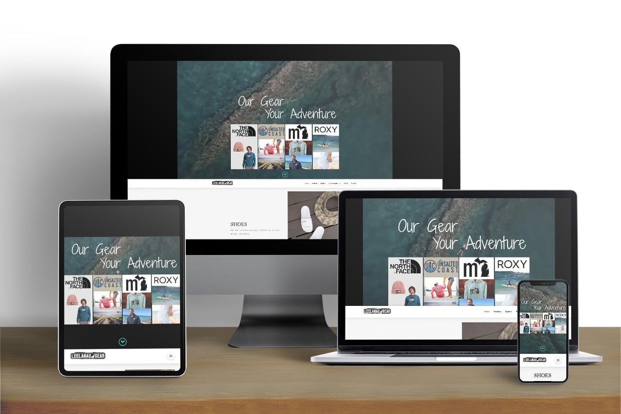 Leelanau Gear website shown on desktop, tablet and mobile