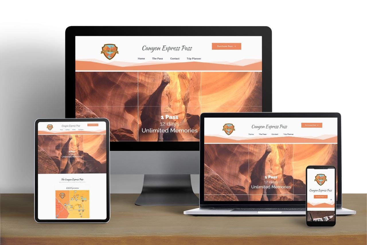 Canyon Express Pass website shown on desktop, tablet and mobile